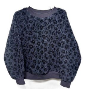 Old Navy Sherpa Sweatshirt Cheetah Navy Blue Soft Long Sleeve Womens sz Medium